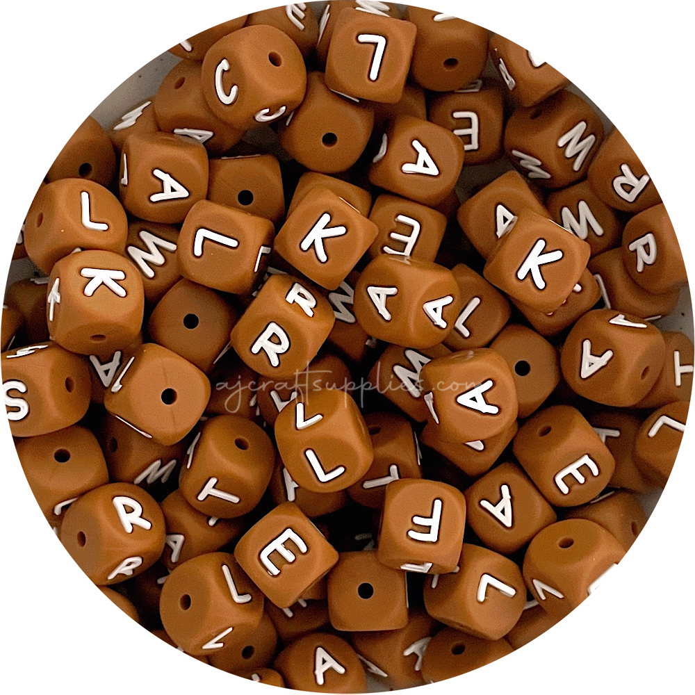 12mm Tan Silicone Letter Beads - Choose Your Letters - Each