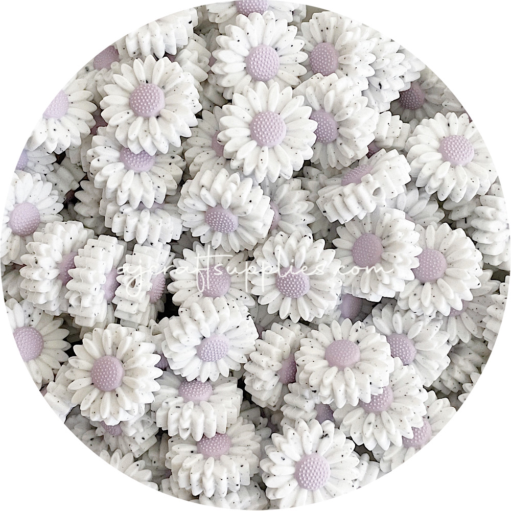 22mm mini daisy silicone beads purple speckled