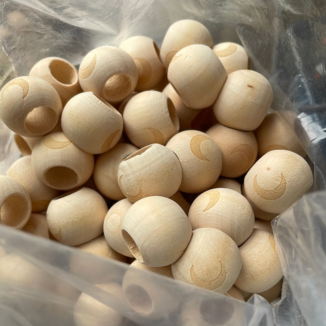 *CLEARANCE* Crescent Moon - LIGHT ENGRAVING 20mm large hole natural wood beads - 10 beads