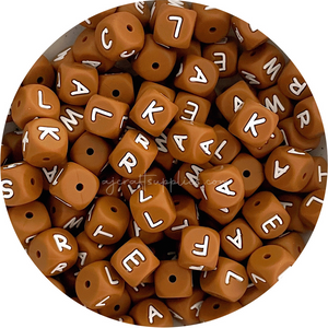 12mm Tan Silicone Letter Beads MIXED Pack - 50 beads