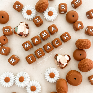 12mm Tan Silicone Letter Beads MIXED Pack - 50 beads