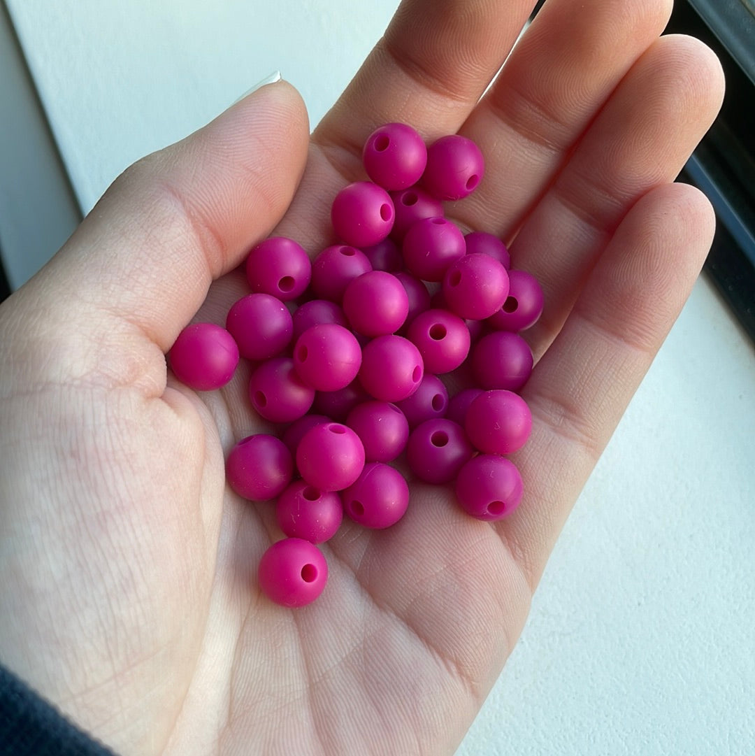 *CLEARANCE* 9mm Dark Pink Silicone Beads - 10 Beads