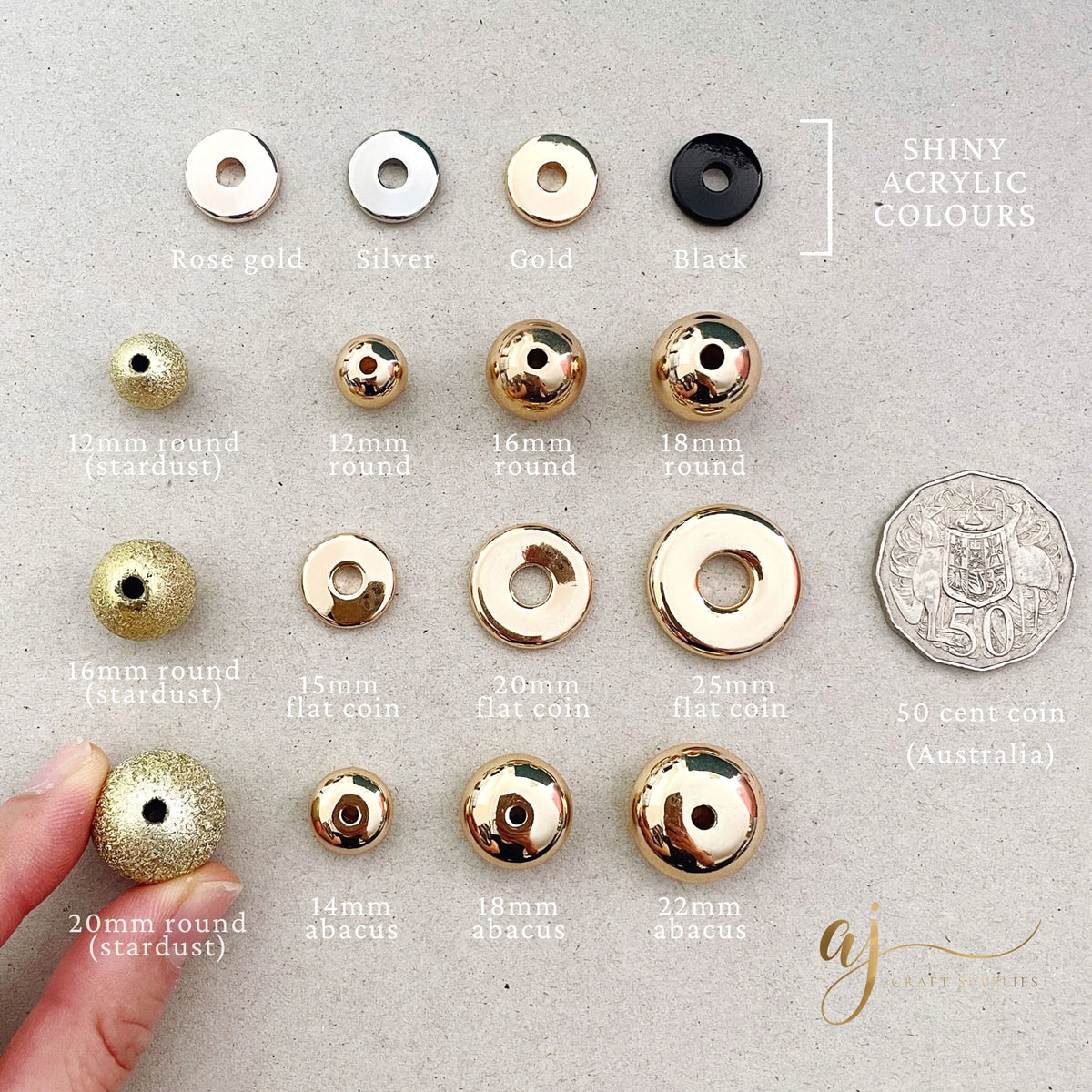 18mm Abacus Acrylic Spacer Beads - Gold - 5 Beads