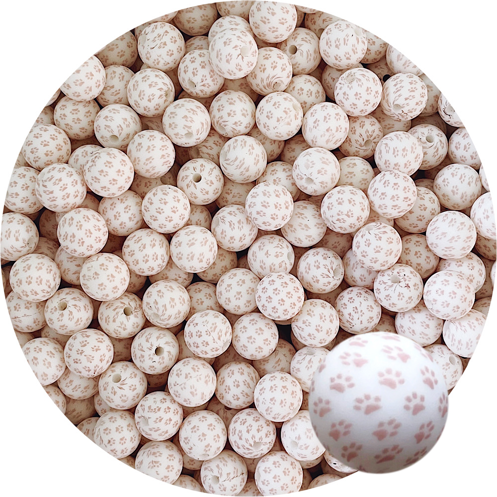 Nude Paw Print - 12mm Round Silicone Beads - 10 beads