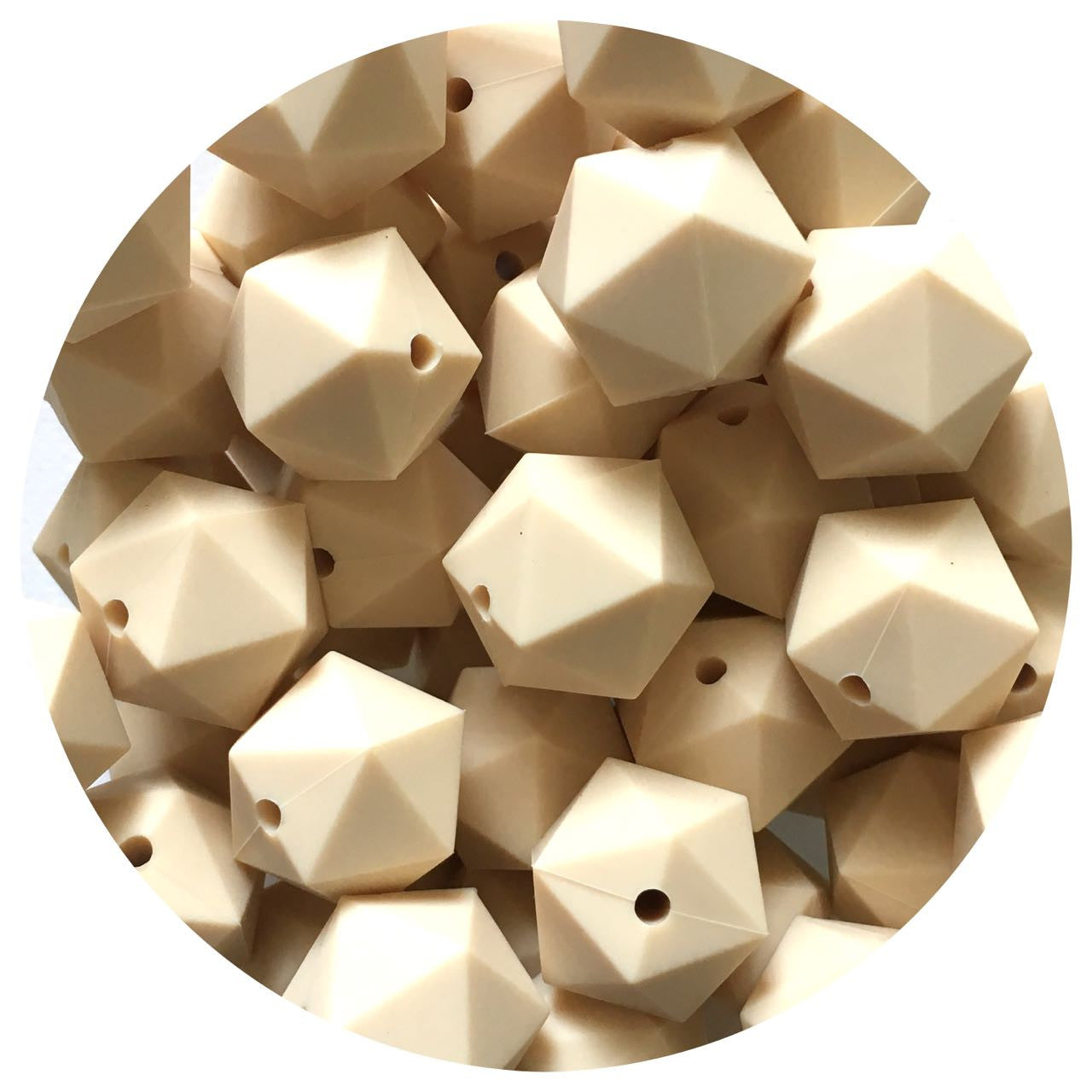 Cream Beige - 17mm Icosahedron - 5 Beads