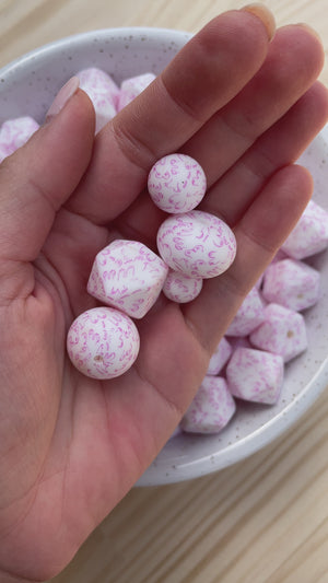 Pink Love your Boobs Print - 17mm Hexagon Silicone Beads - 5 beads