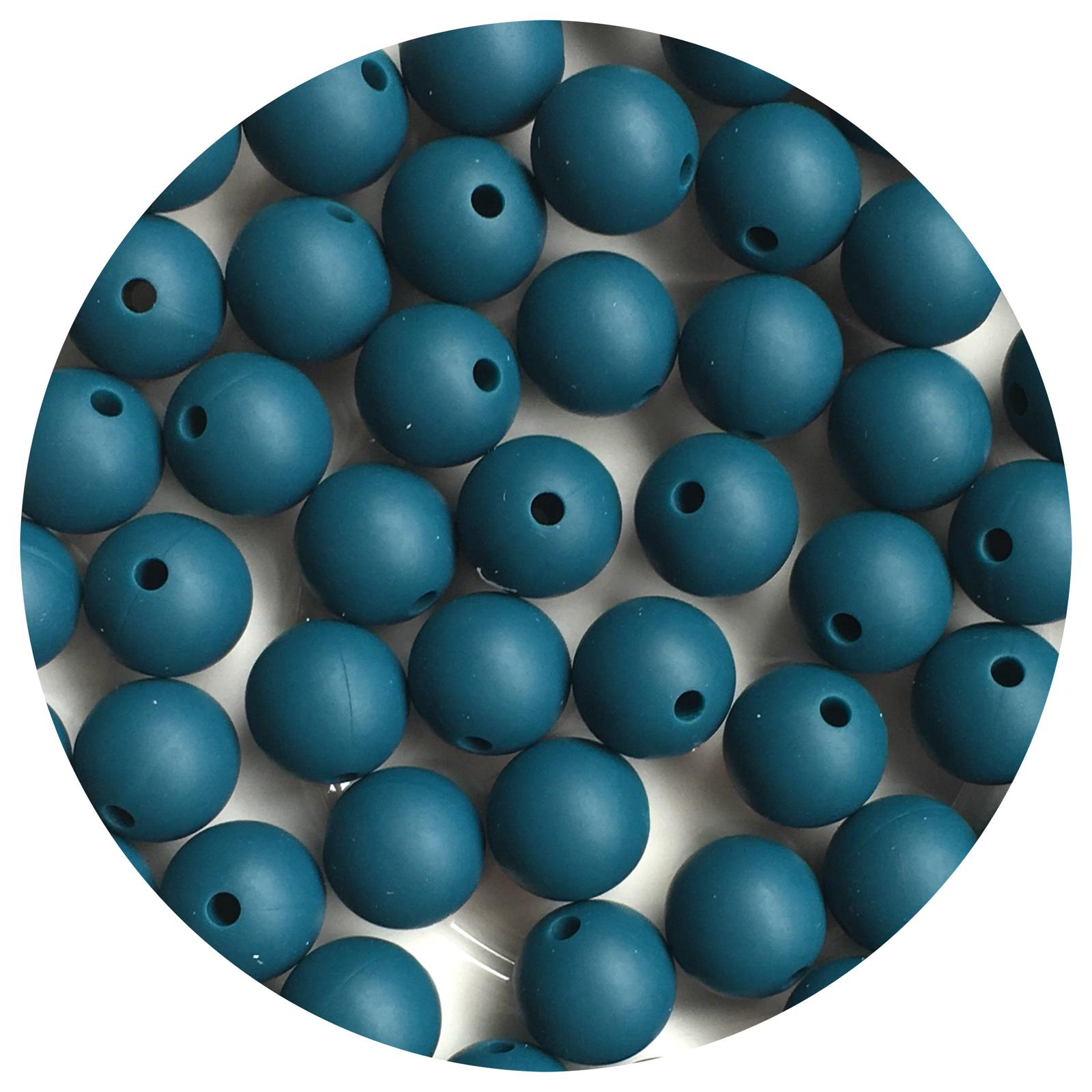 Deep Teal - 12mm Round Silicone Beads - 10 beads