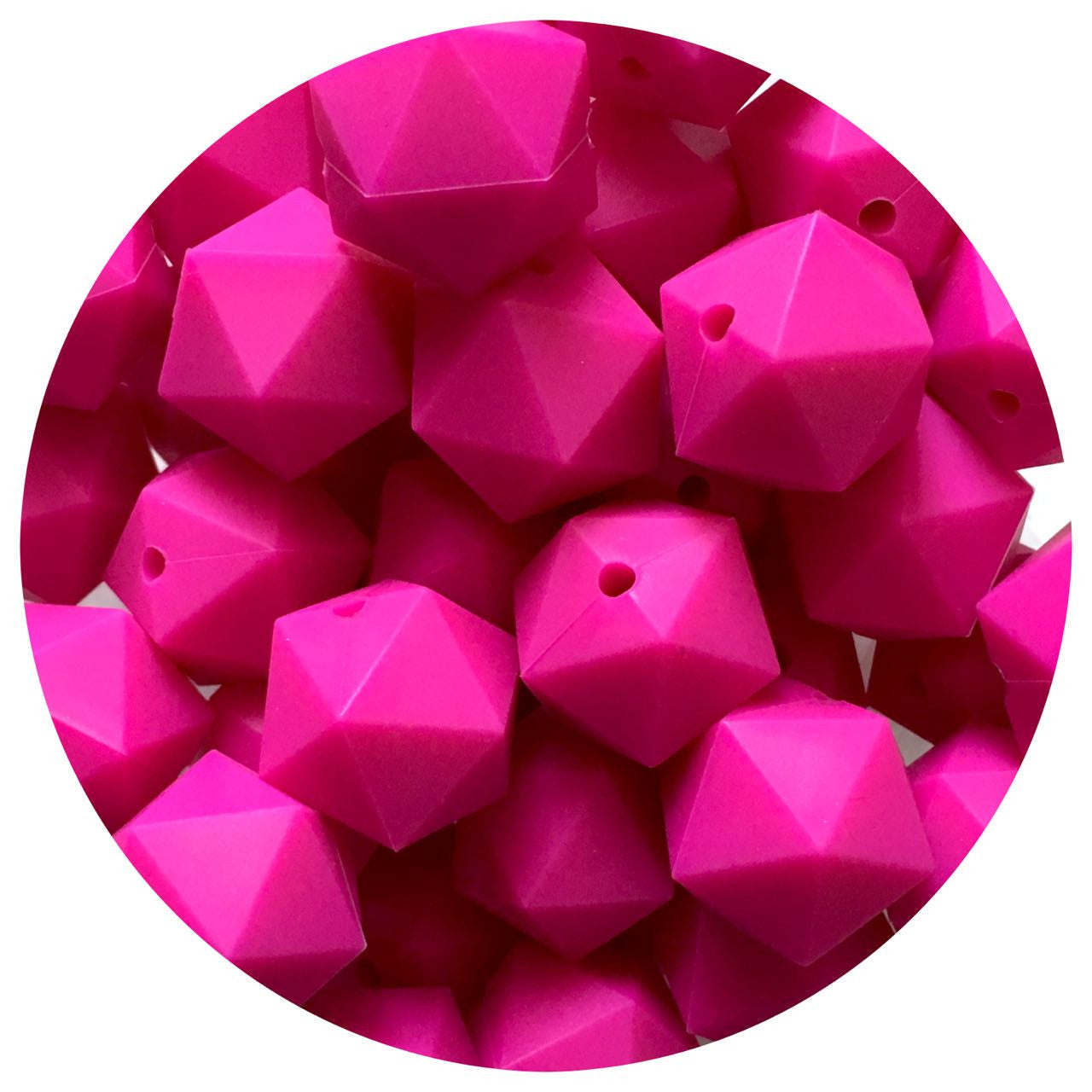 Hot Pink - 17mm Icosahedron - 5 Beads
