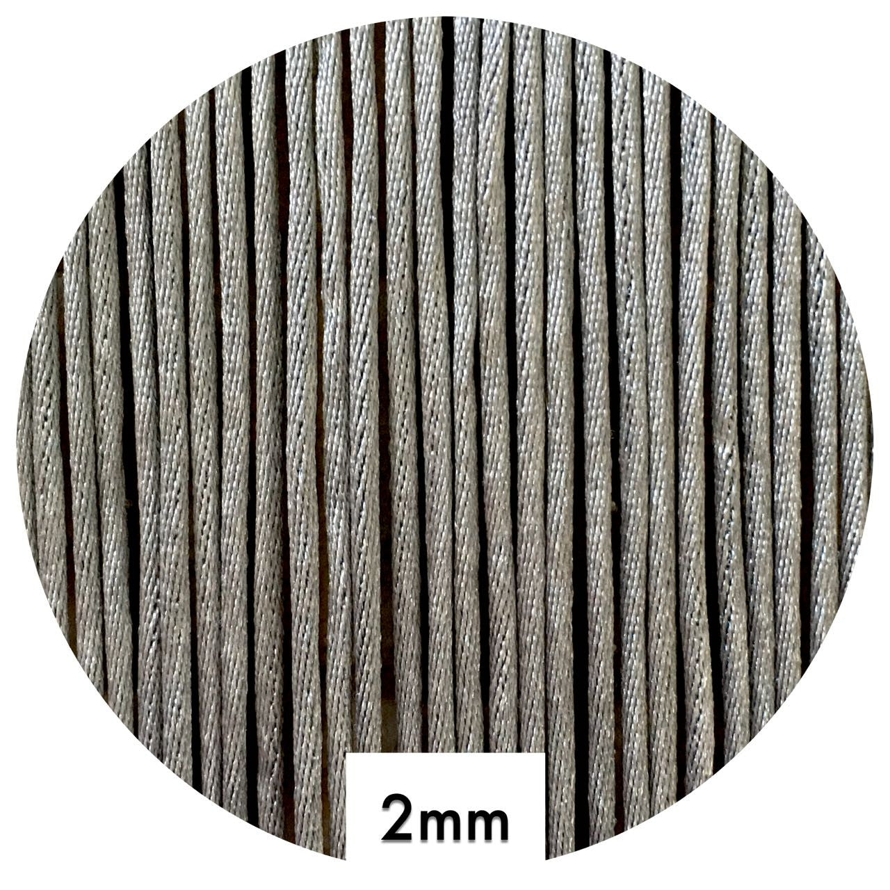 Silver - 2mm Satin Nylon Cord - 10m