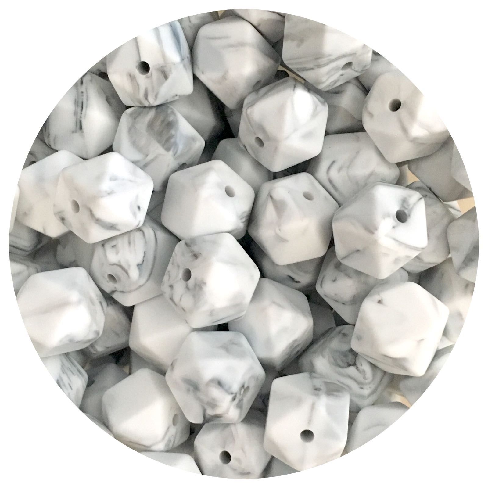Grey Marble - 14mm Mini Hexagon - 5 beads