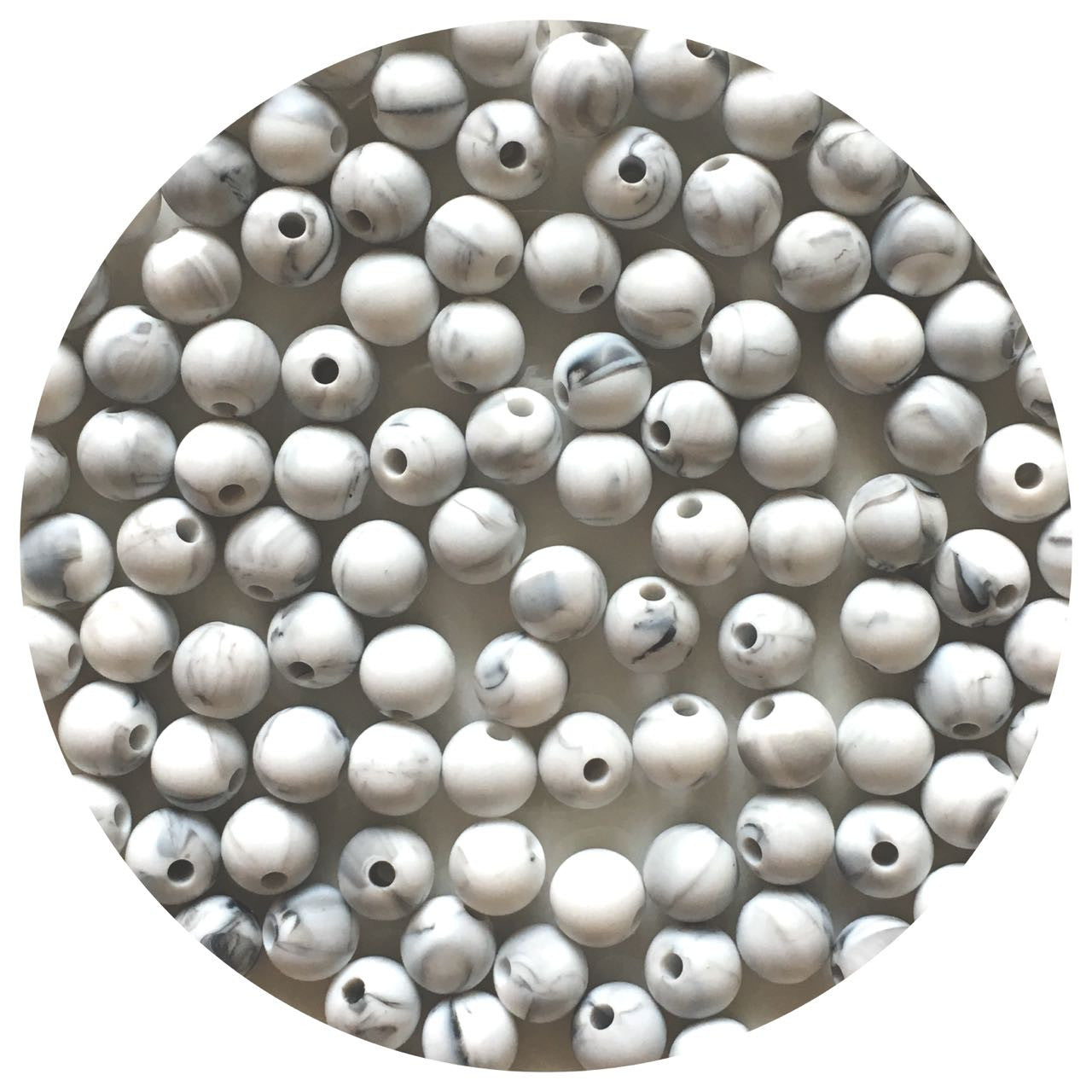 Grey Marble - 9mm Round Silicone Beads - 5 Beads