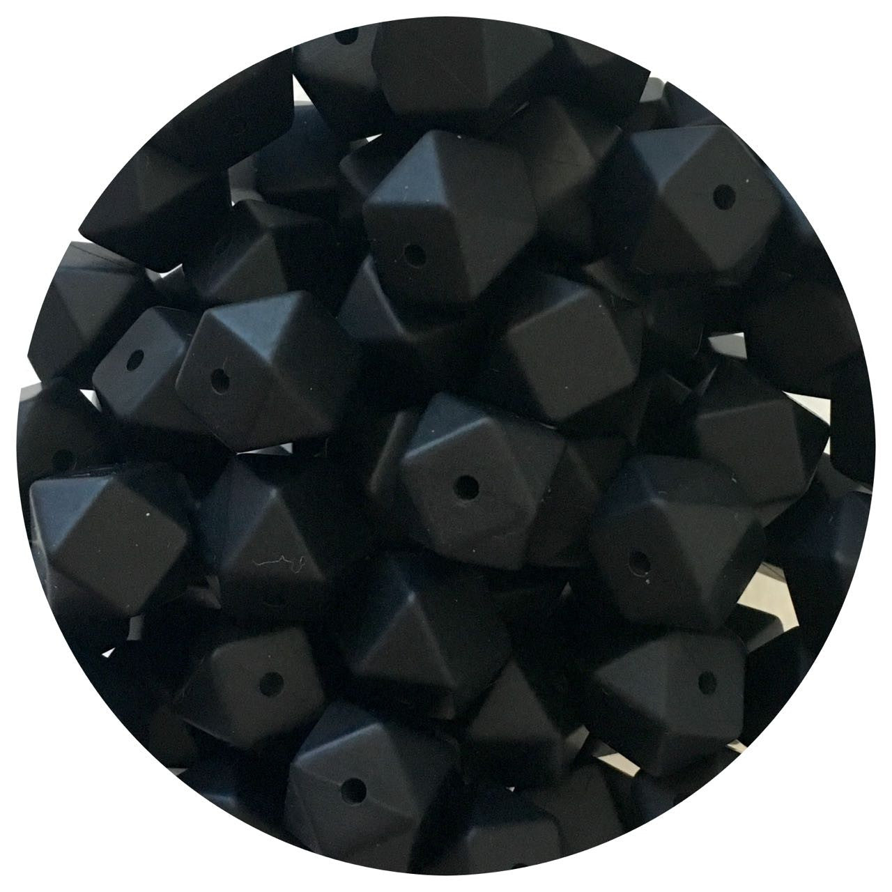 Jet Black - 14mm Mini Hexagon - 5 beads