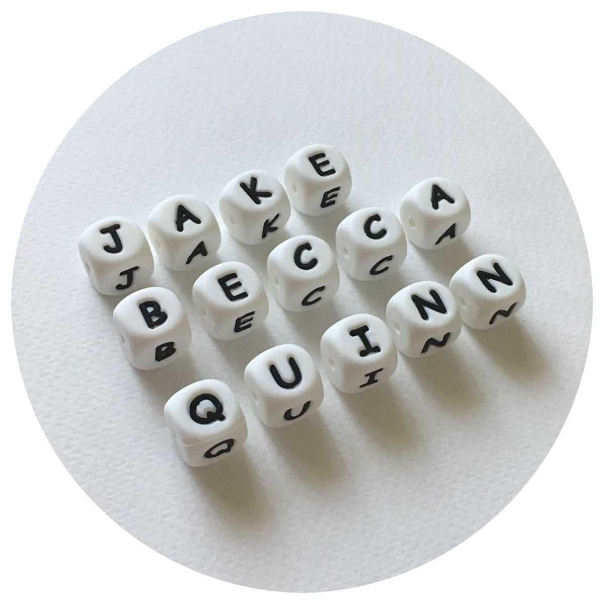 12mm Black/White Silicone Letter Beads MIXED Pack - 50 beads