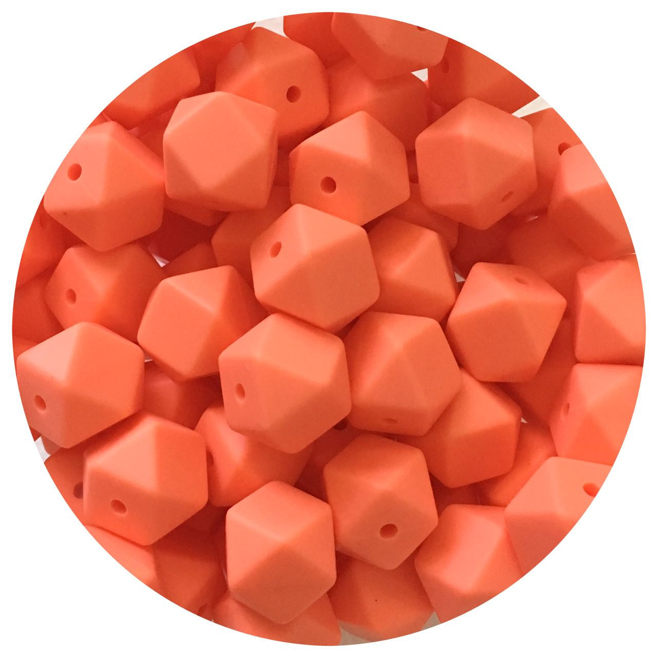 Bright Coral - 14mm Mini Hexagon - 5 beads