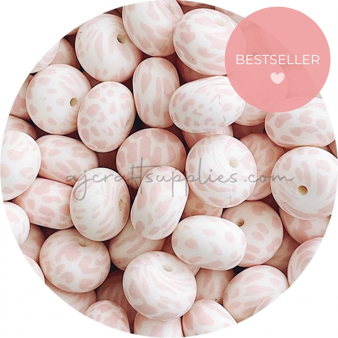 Blush Cow Print - 22mm abacus Silicone beads - 5 Beads