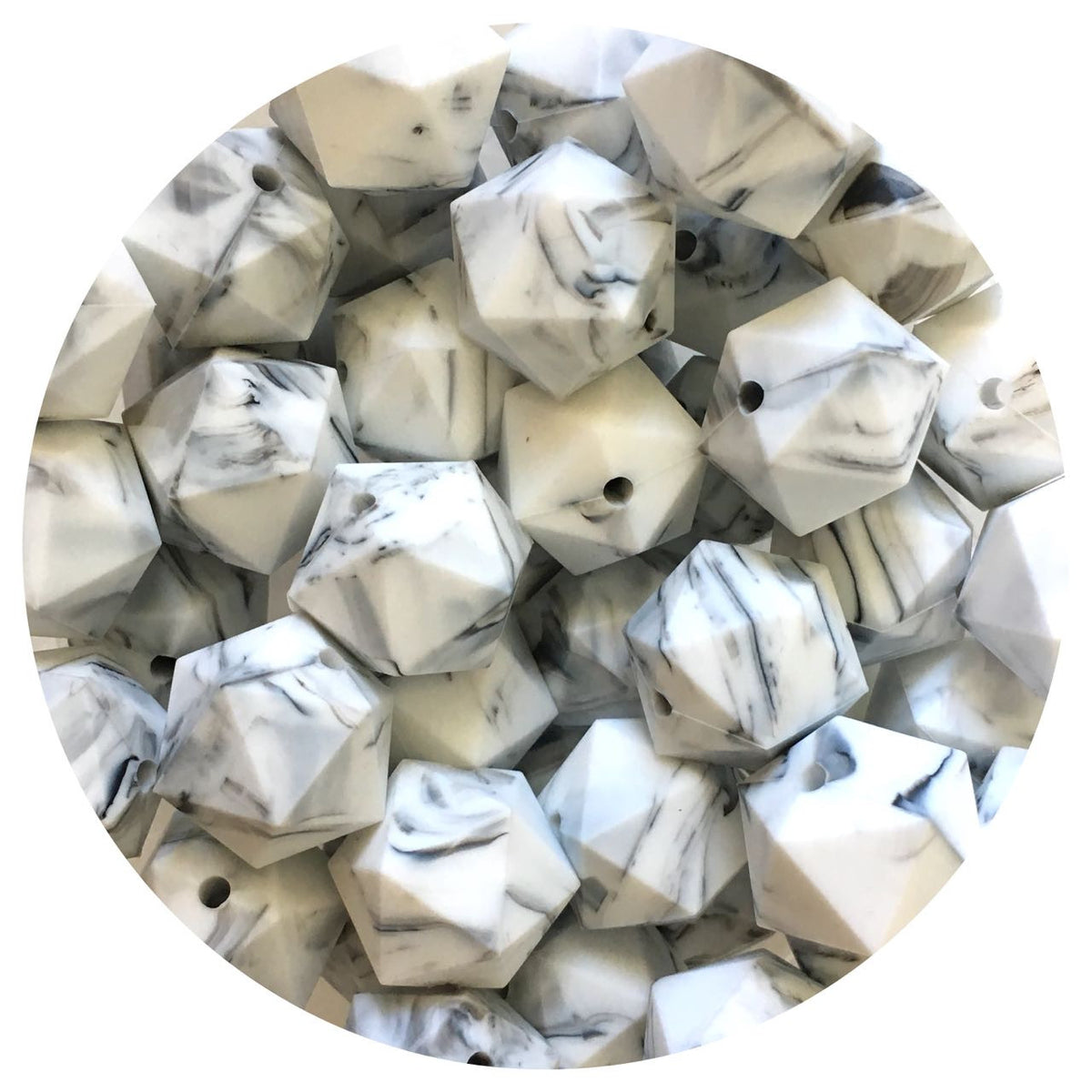 *CLEARANCE* Grey Marble - 17mm Icosahedron - 20 Beads
