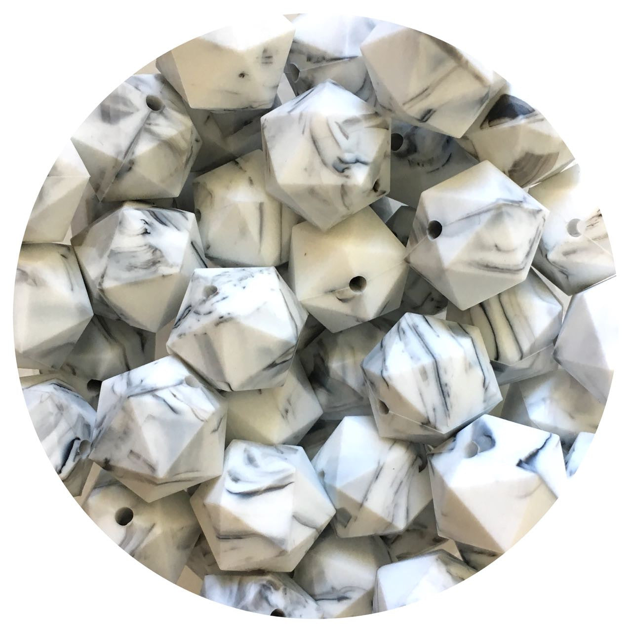 Grey Marble - 17mm Icosahedron - 5 Beads
