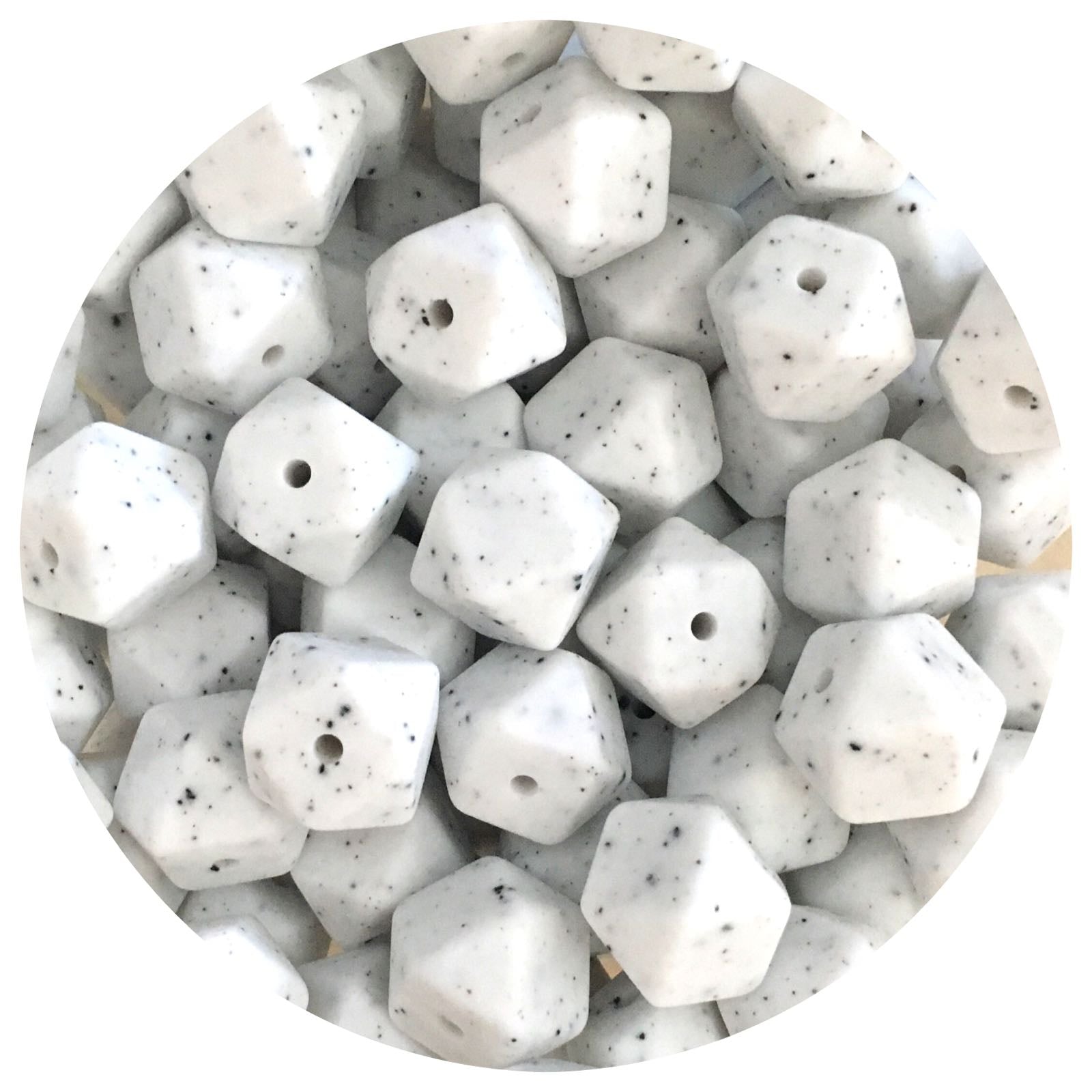 White Speckled - 14mm Mini Hexagon - 5 beads