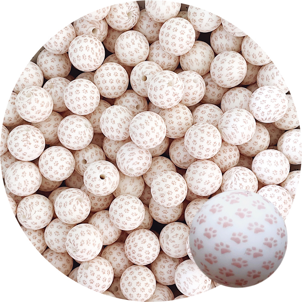 Nude Paw Print - 15mm round silicone beads - 10 Beads