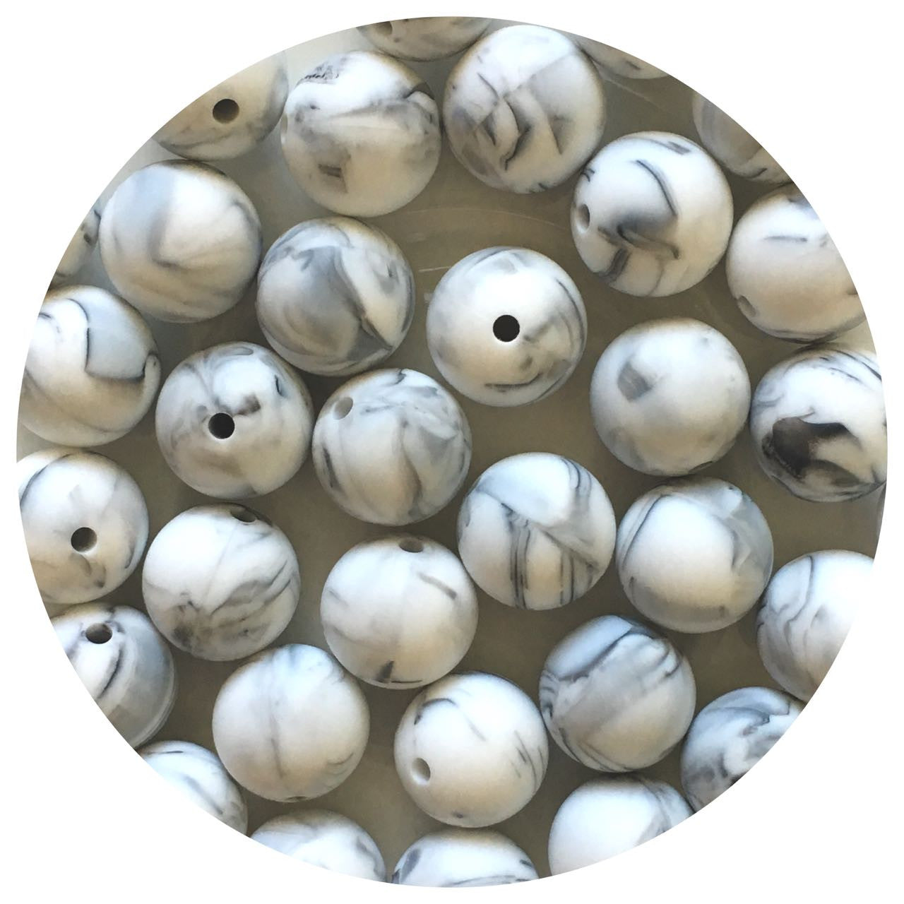 Grey Marble - 15mm round - 10 Beads