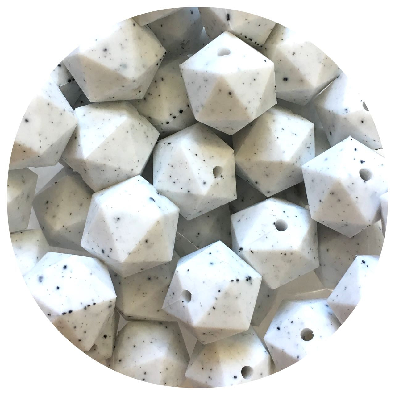 White Speckled - 17mm Icosahedron - 5 Beads
