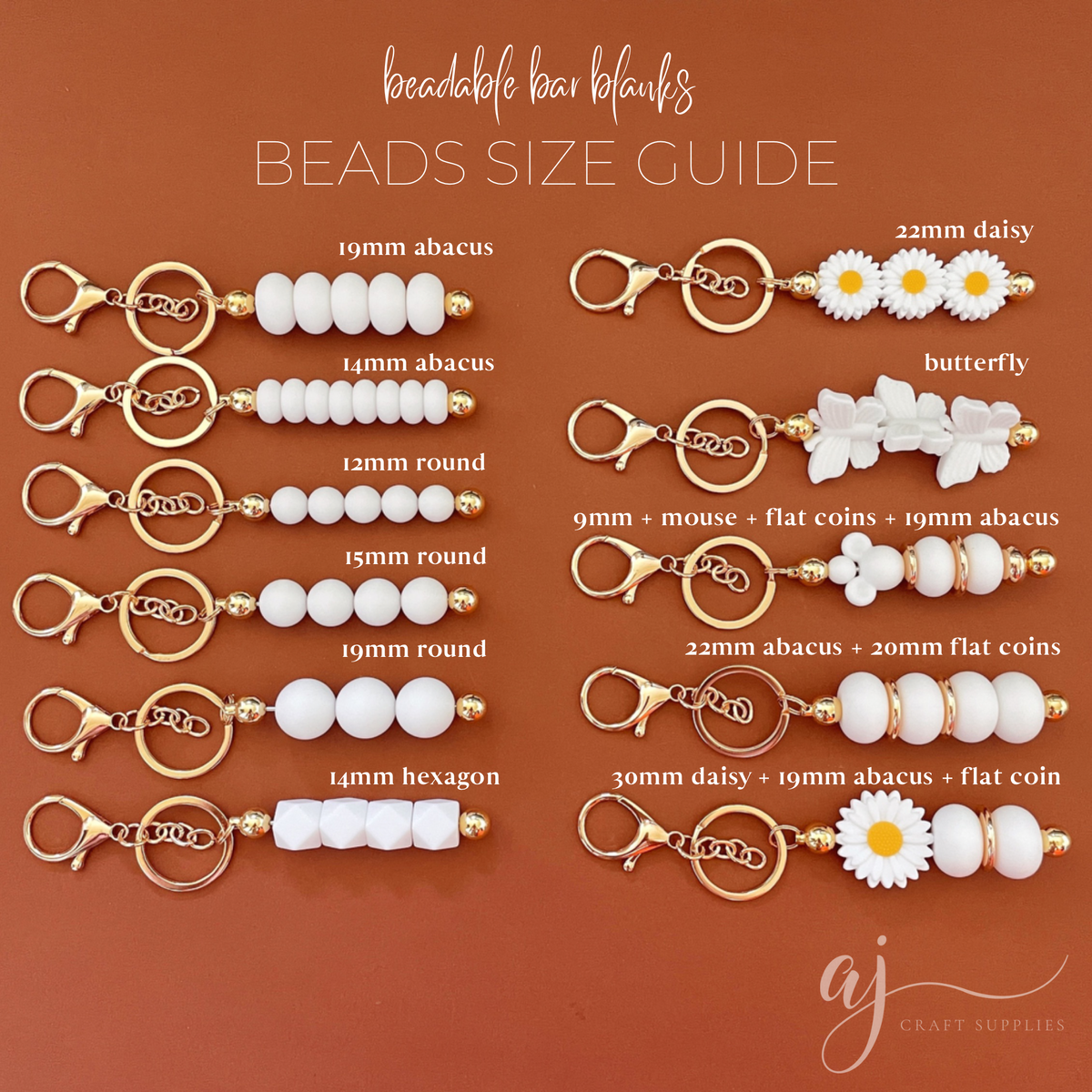 *SALE* Beadable Bar Keyring Blanks - YELLOW GOLD - Each