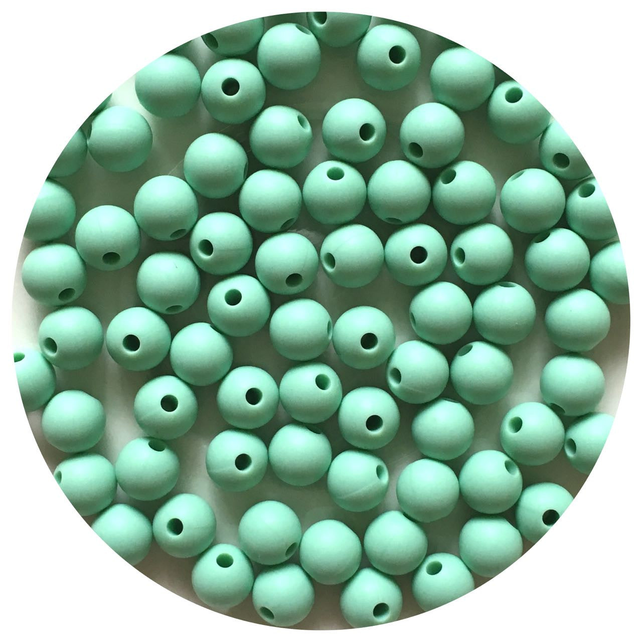 Mint Green - 9mm Round Silicone Beads - 5 Beads