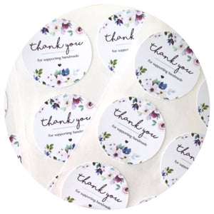 3.8cm Thank you Stickers - White Floral / Round - 60 stickers