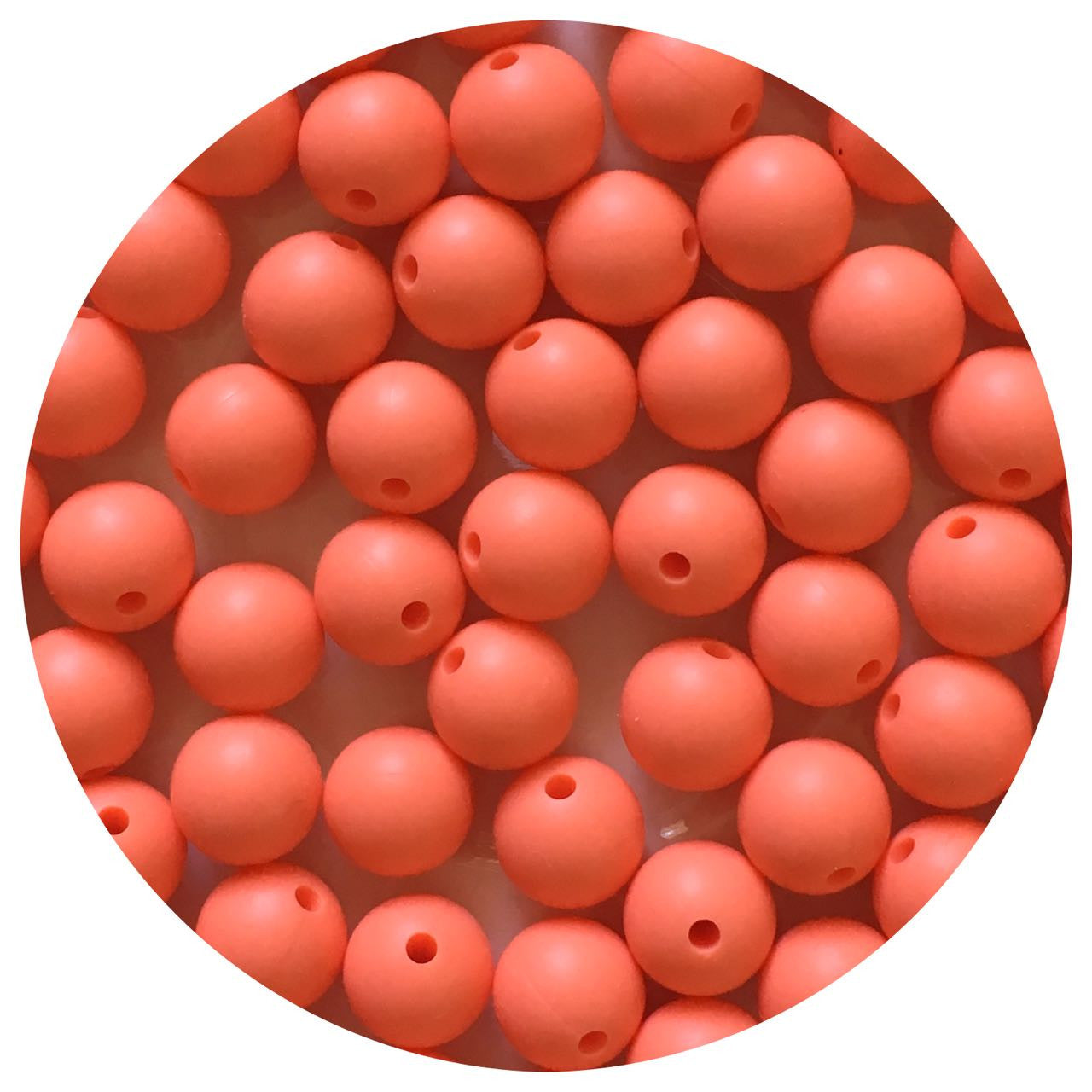 Bright Coral - 12mm Round Silicone Beads - 10 beads