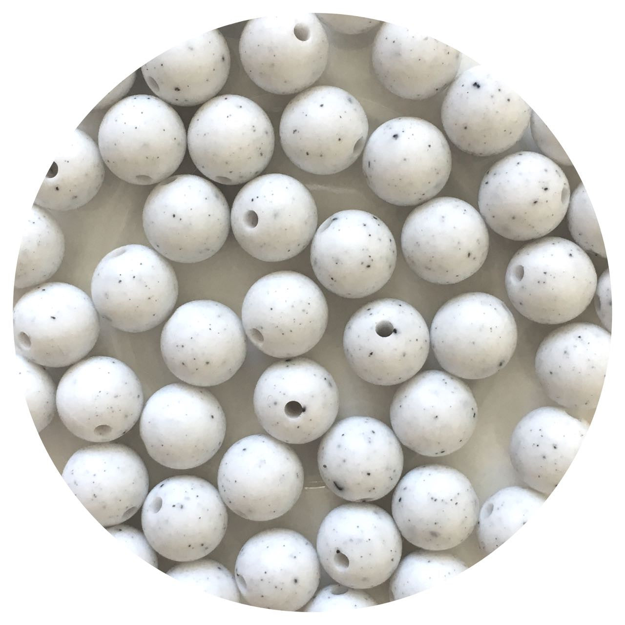White Speckled - 12mm Round Silicone Beads - 10 beads