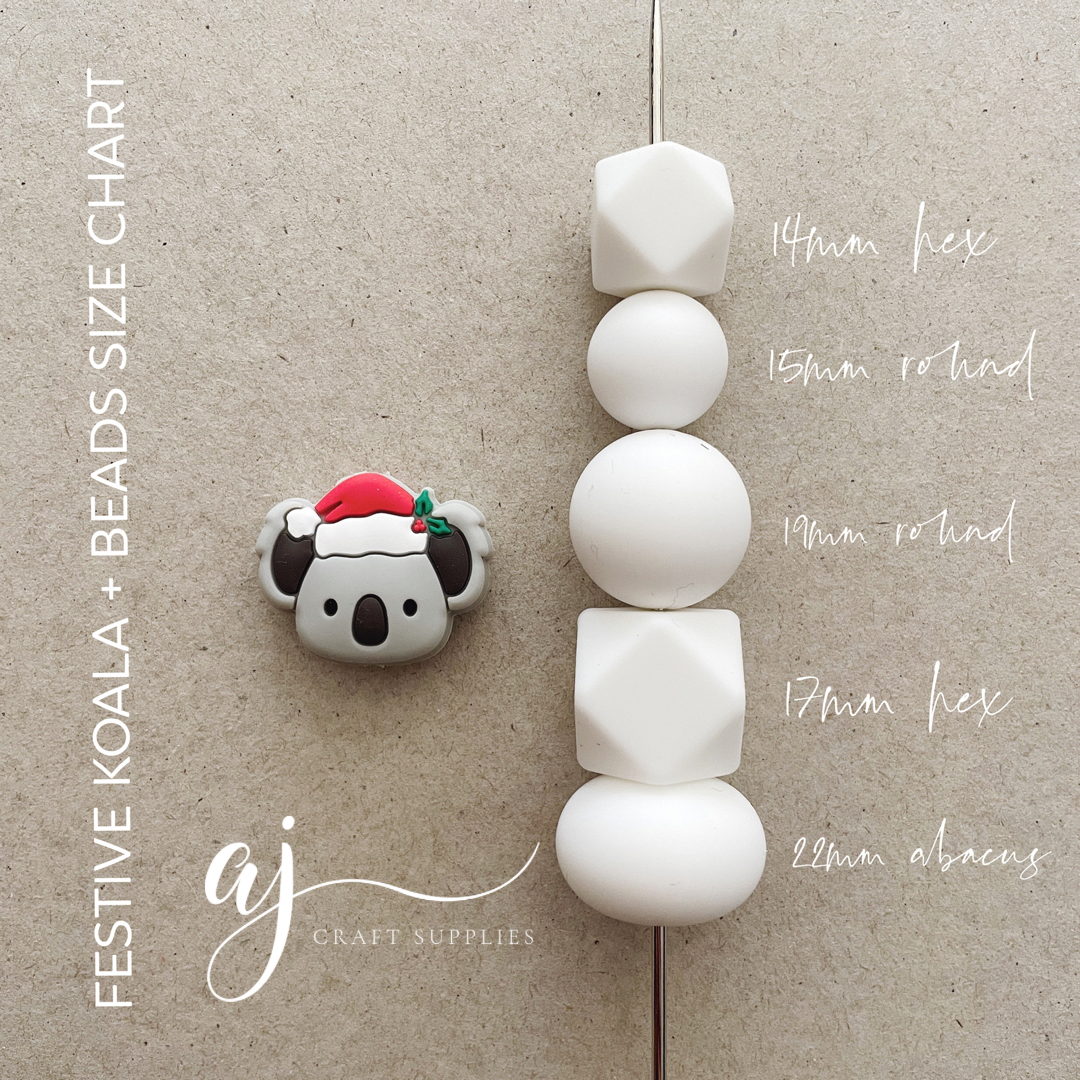 Festive Koala Silicone Beads - 2 beads (CHRISTMAS EDITION)