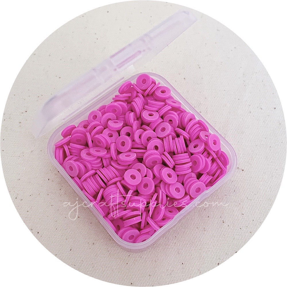 6mm Flat Coin Polymer Clay Spacer Beads - Bubblegum Pink - 500 Beads / Box
