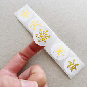 2.5cm Golden Snowflake Stickers -  50 stickers (4 Designs)