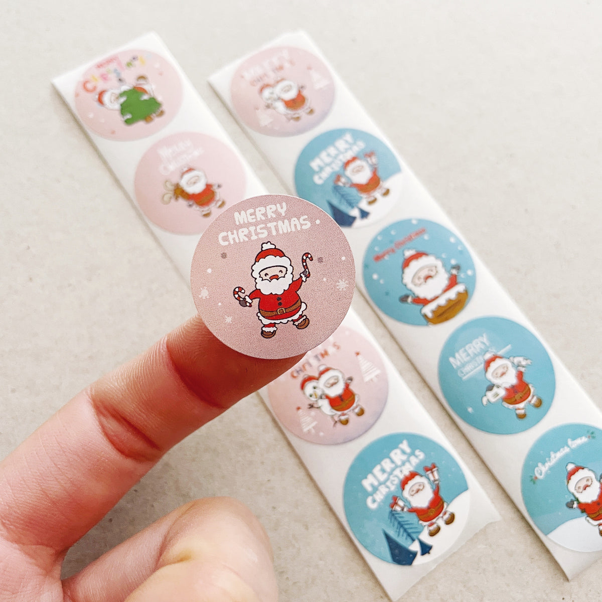 2.5cm Merry Christmas Stickers - Pink & Blue -  50 stickers (8 Designs)