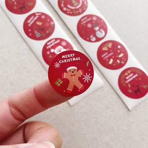 2.5cm Merry Christmas Stickers - Red - 50 stickers (8 Designs)