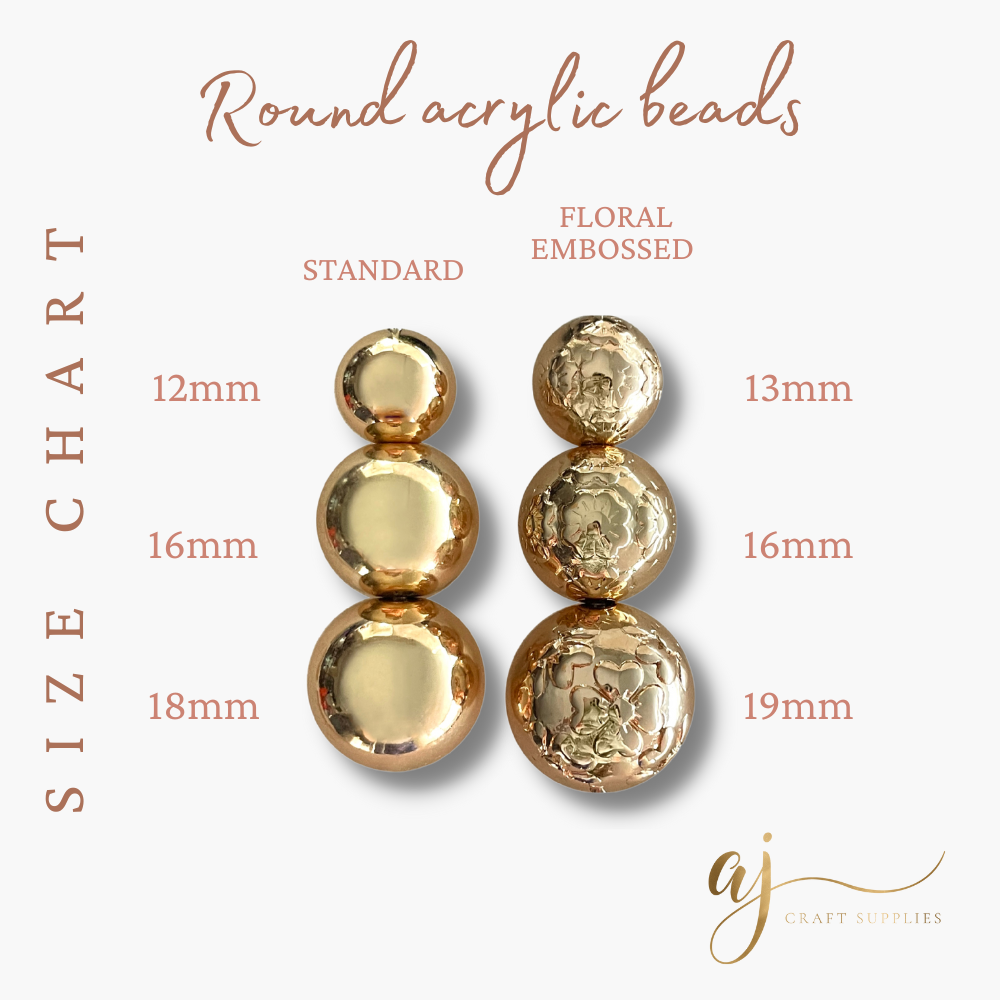 13mm (Floral Embossed) Round Acrylic Beads - CHOOSE YOUR COLOUR - 5 Beads