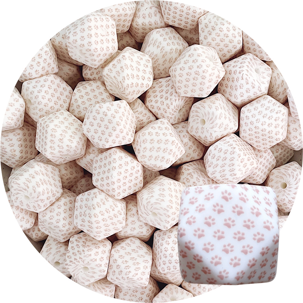 Nude Paw Print - 17mm hexagon silicone beads - 5 Beads