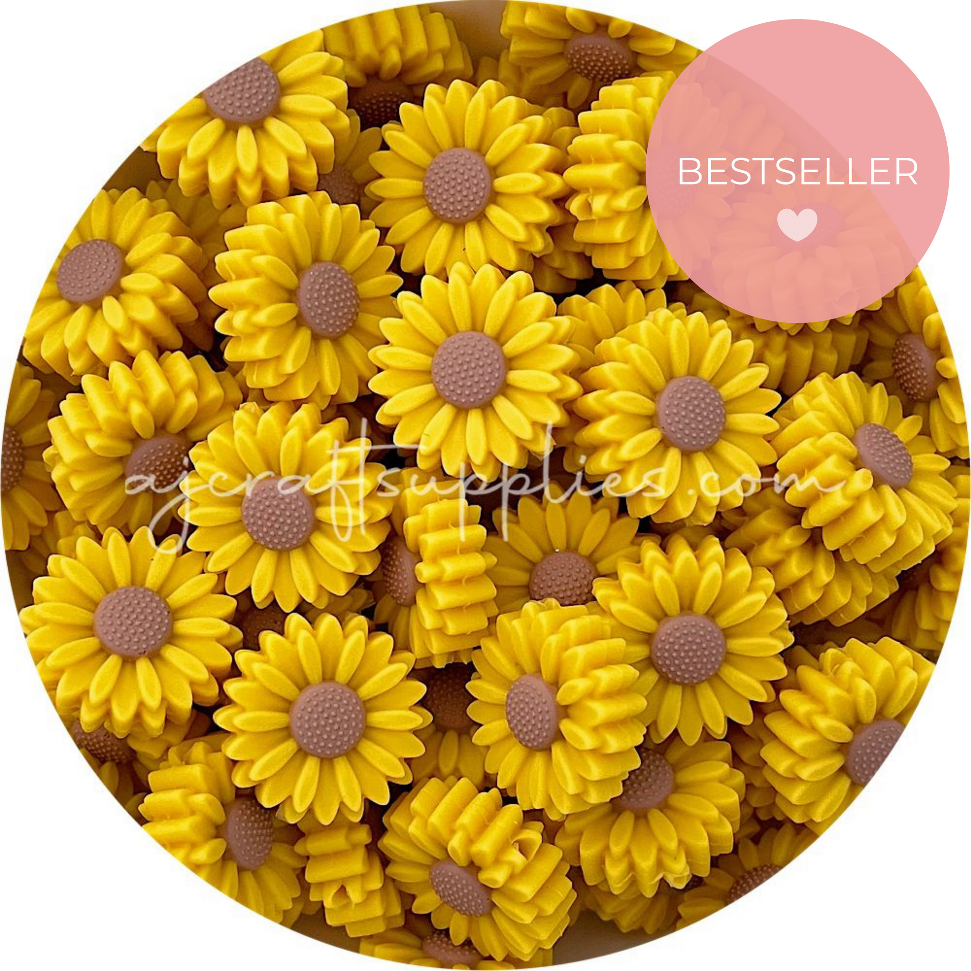 Mustard Yellow - 22mm Mini Daisy/Sunflower Silicone Beads - 2 beads