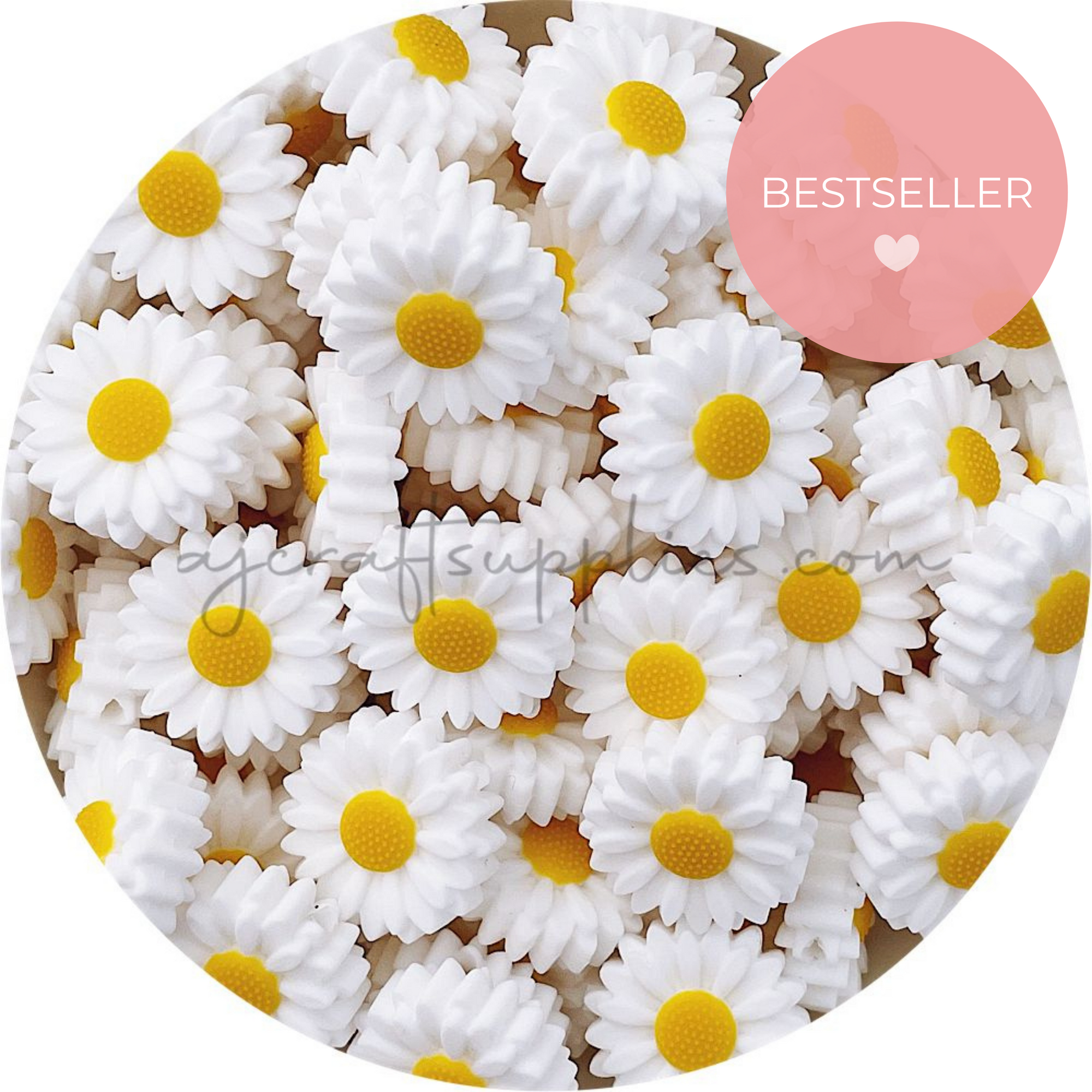 Snow White- 22mm Mini Daisy Silicone Beads - 2 beads