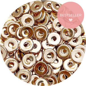 20mm Flat Coin Acrylic Spacer Beads (with Large Hole) - Gold - 5 Beads