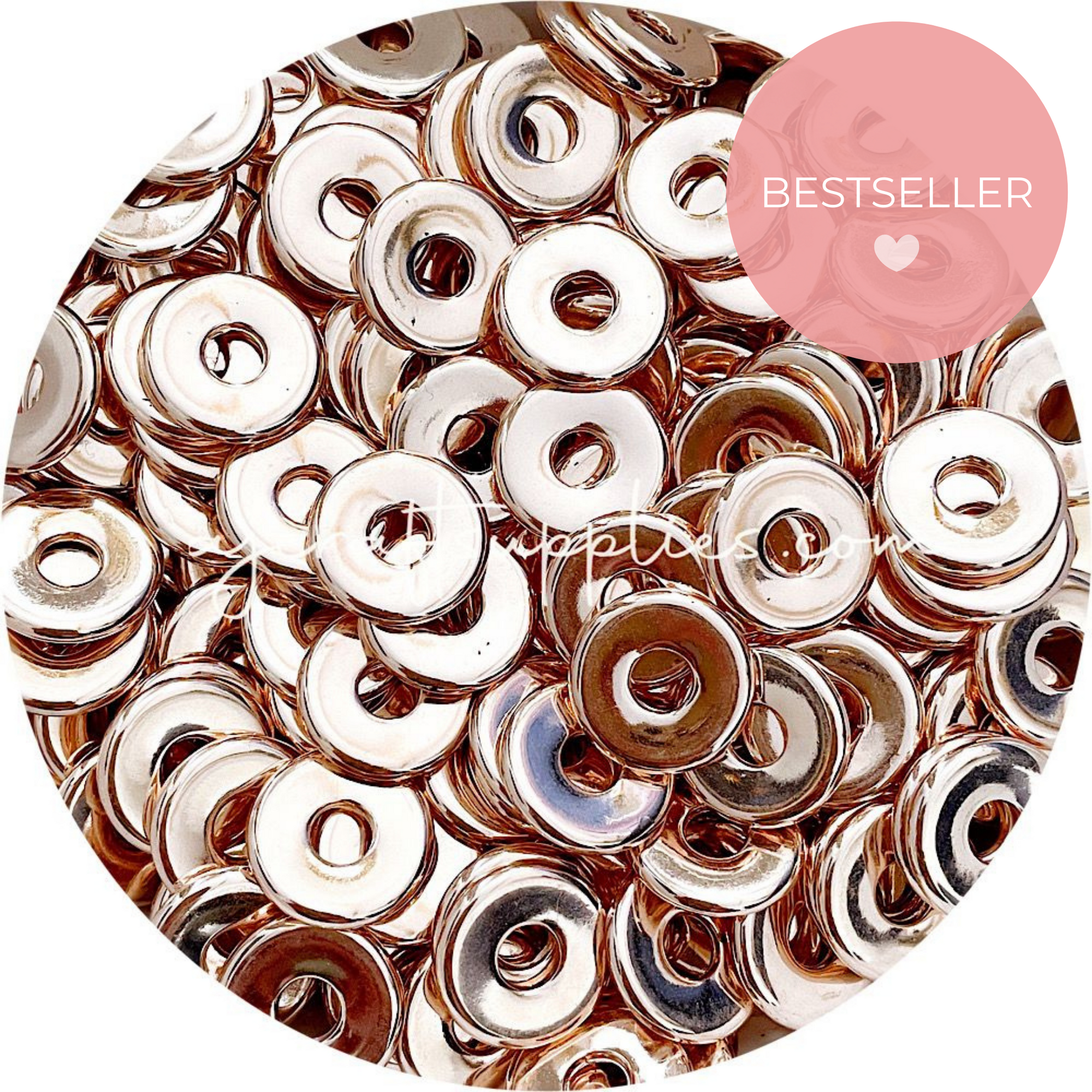 20mm Flat Coin Acrylic Spacer Beads (with Large Hole) - Rose Gold - 5 Beads