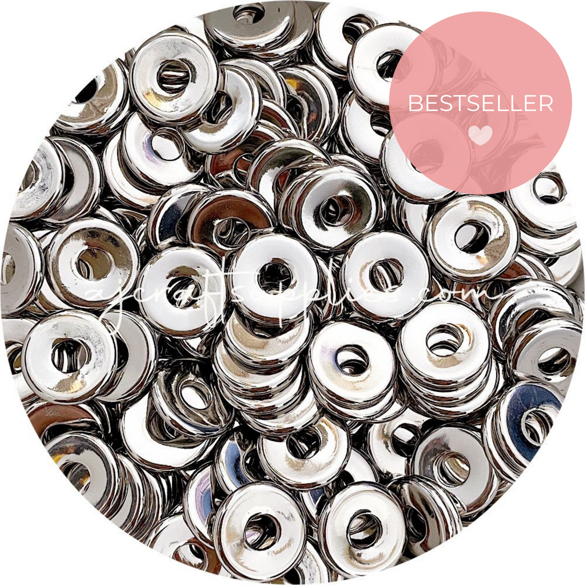 20mm Flat Coin Acrylic Spacer Beads (with Large Hole) - Silver - 5 Beads