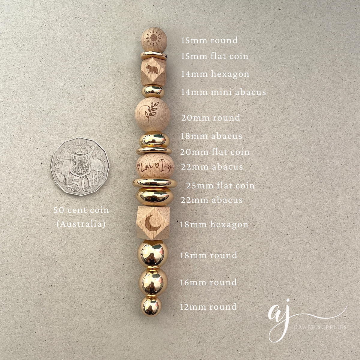 Beech Wood & Shiny Acrylic Beads Sample Cord