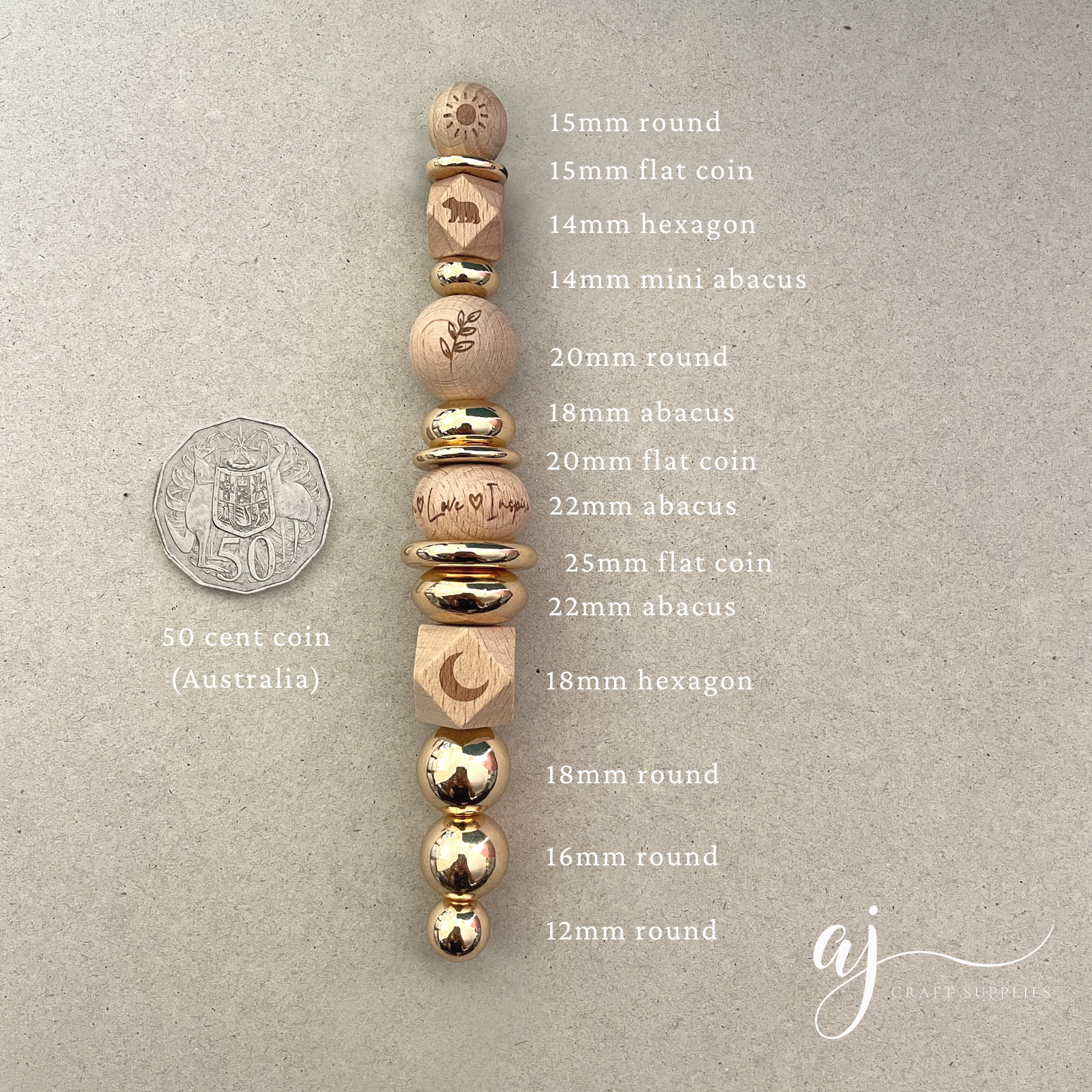 Beech Wood & Shiny Acrylic Beads Sample Cord