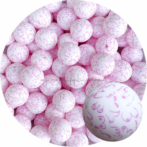 Pink Love your Boobs Print - 19mm Round Silicone Beads - 5 beads