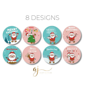 2.5cm Merry Christmas Stickers - Pink & Blue -  50 stickers (8 Designs)