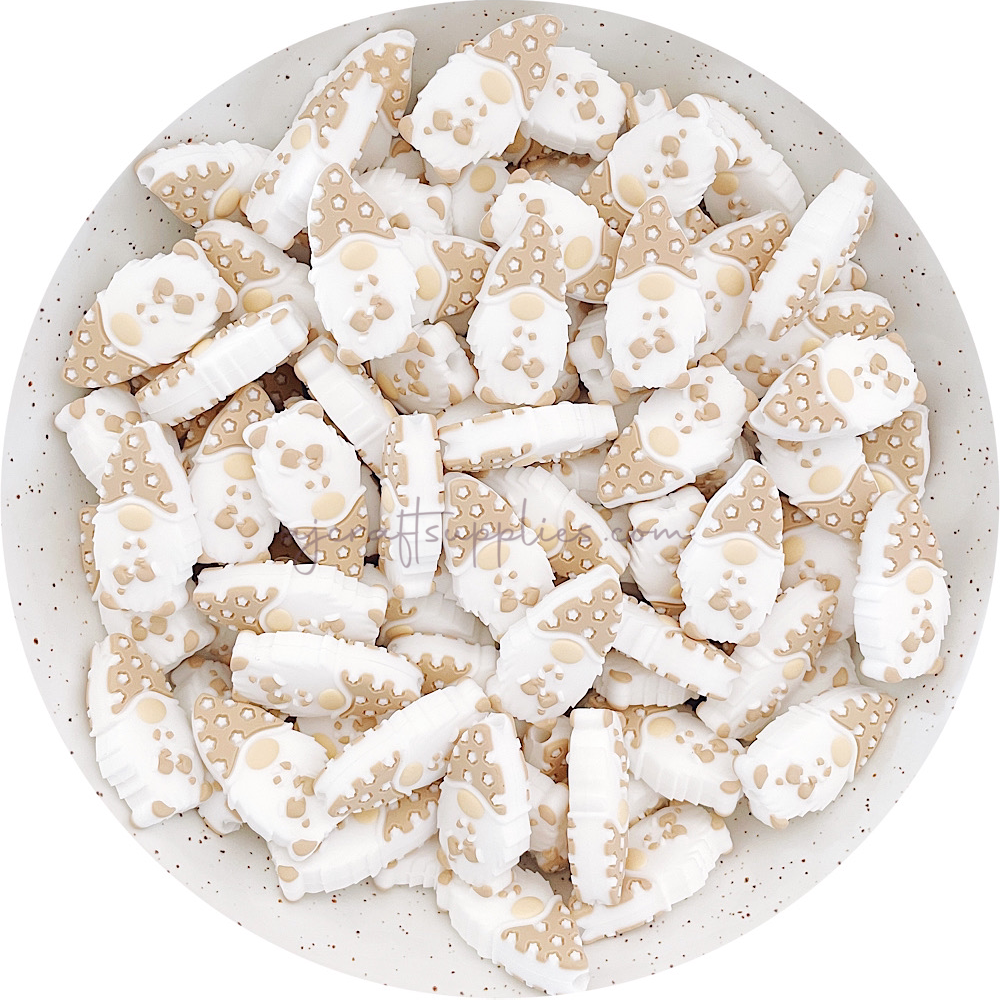 Oatmeal - Christmas Gnome Silicone Beads - 5 beads