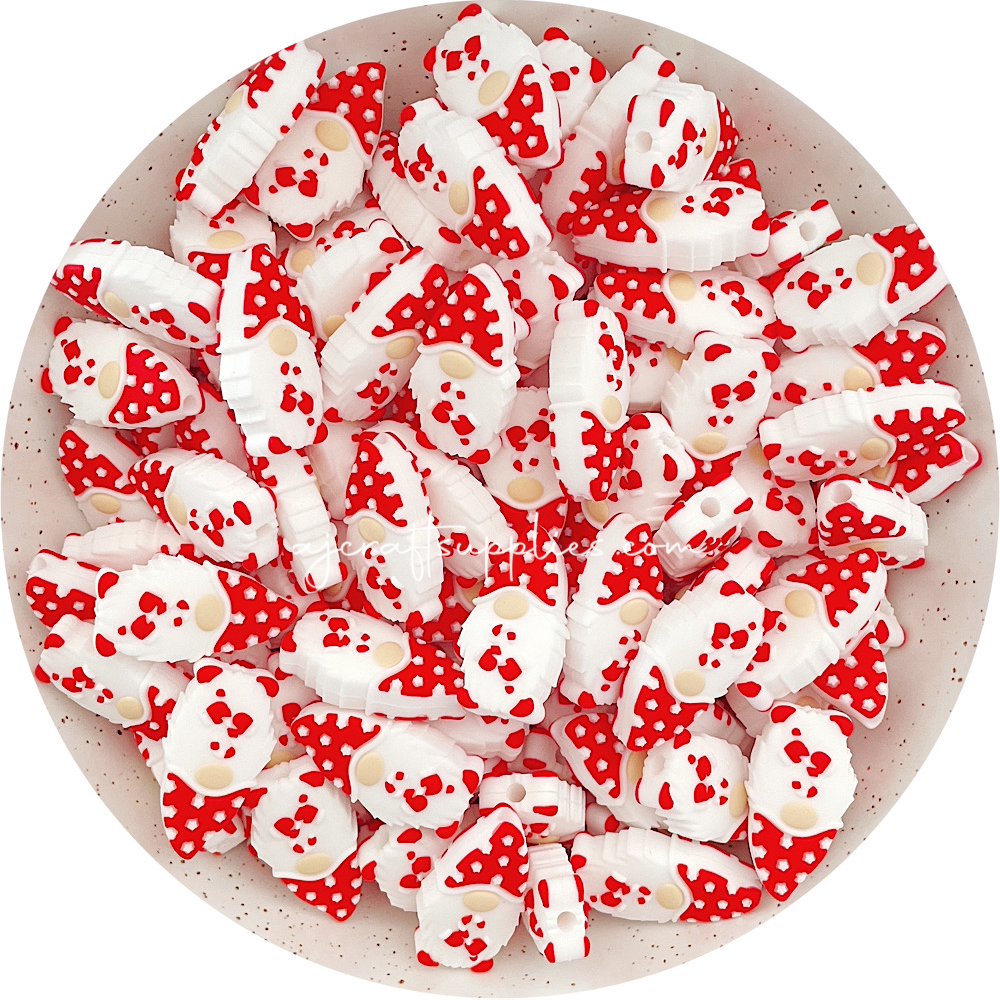 Watermelon Red - Christmas Gnome Silicone Beads - 5 beads