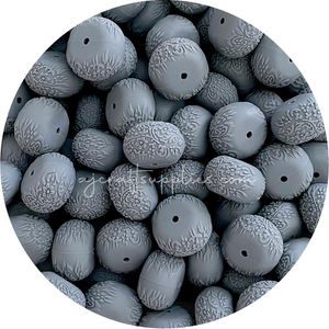 Dark Grey - 22mm abacus (Floral Embossed) Silicone Beads - 5 Beads
