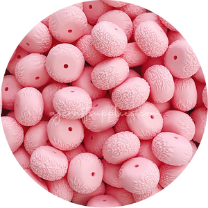 Candy Pink - 22mm abacus (Floral Embossed) Silicone Beads - 5 Beads